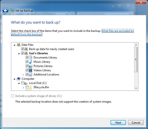 check files you want to back up
