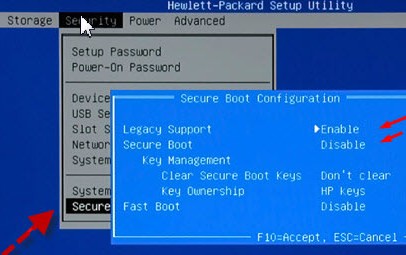 Secure boot options on HP