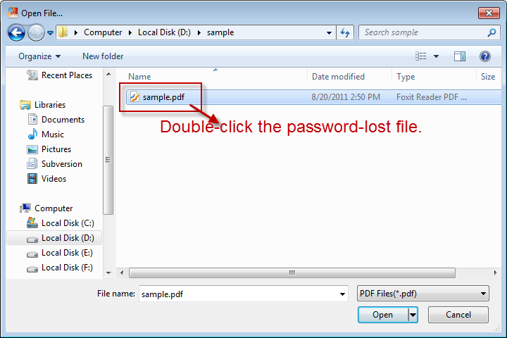 Select the lost pdf password file