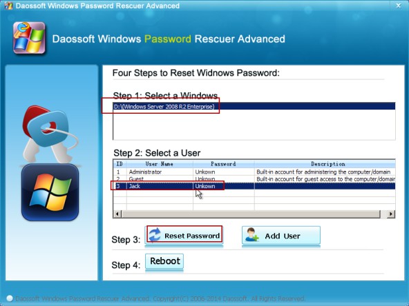 Choose Windows OS and user,click Reset Password 