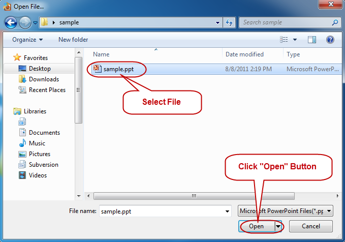Select powerpoint file