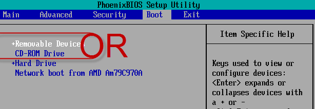 Boot option in BIOS