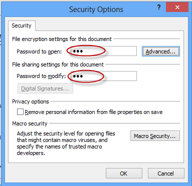 security options window