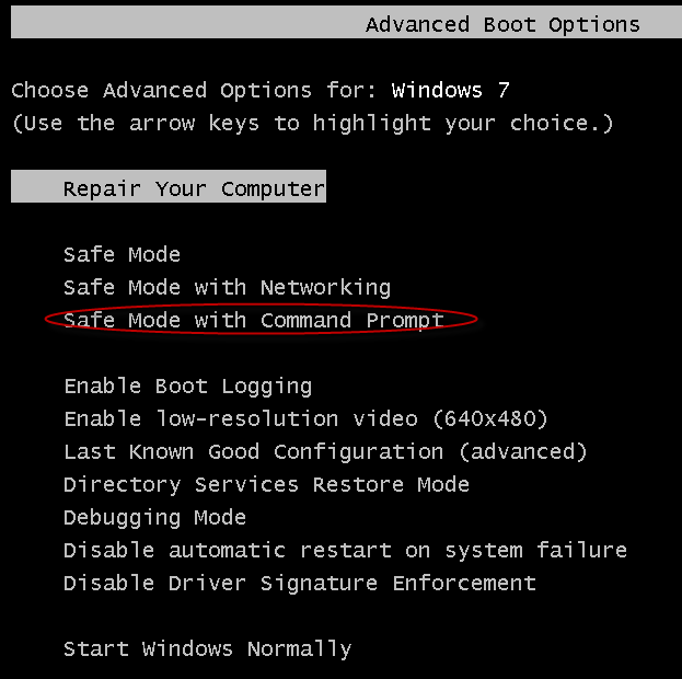 choose safe mode with cp