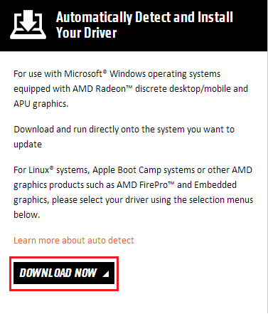 automatically detect and install AMD graphics card driver