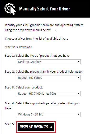 select AMD graphics card driver model