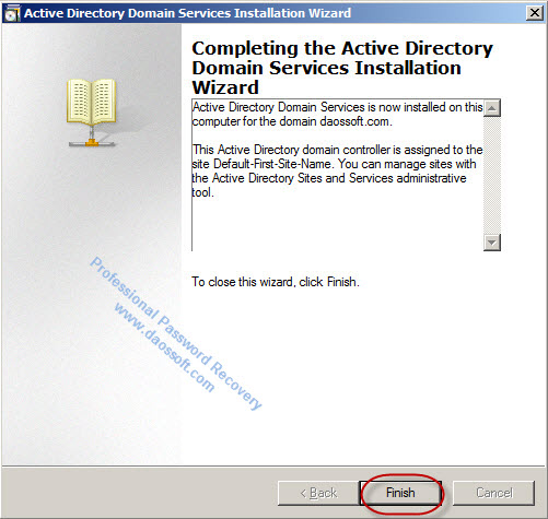 Finish installing active directory domain services