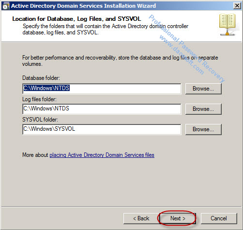 specify location for database, logs, etc