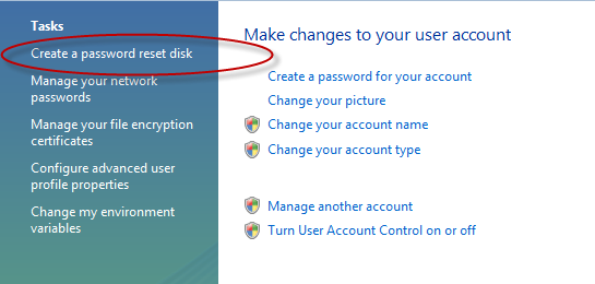 choose create a password reset disk
