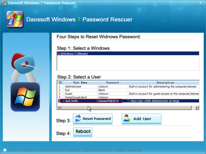 bypass reset password windows 7