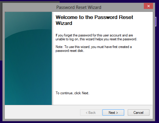 enter password reset wizard