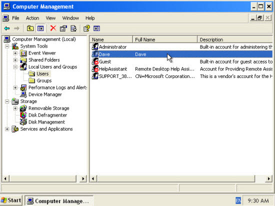 xp computer manage