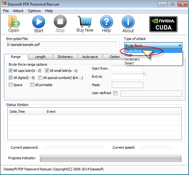 Choose an attack mode for password recovery