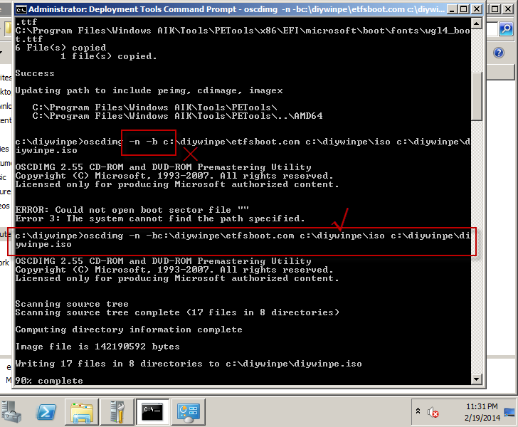 Input and execute the oscdimg command