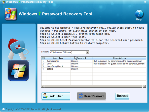 Windows 7 Password Recovery Tool can 100% recover Windows 7 password