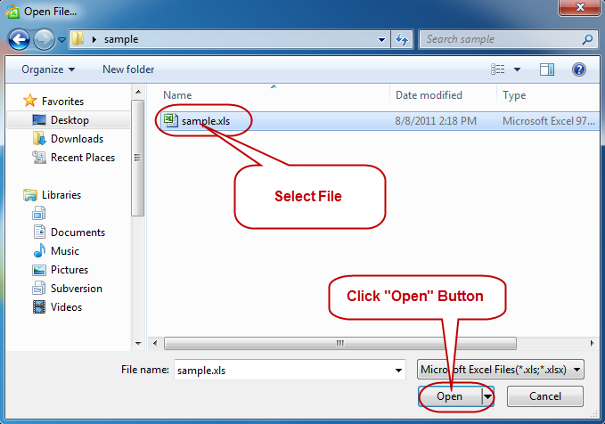 Select excel file