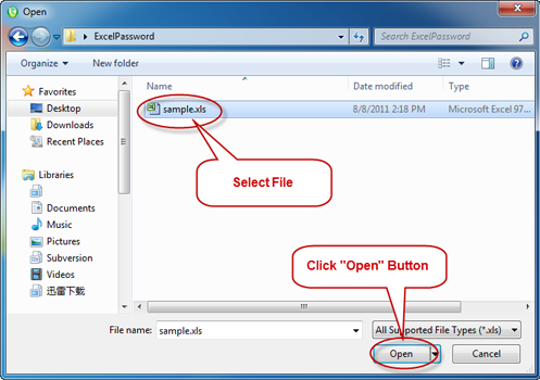 Select excel file