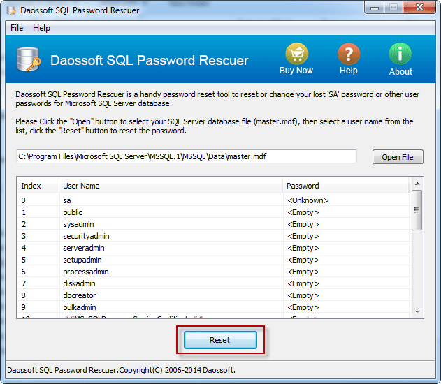 Change sql password