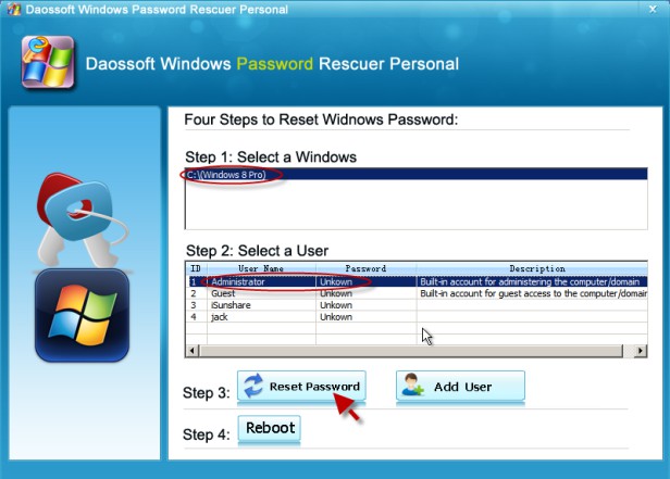 Select the Windows and user