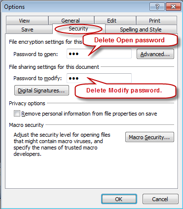 options window
