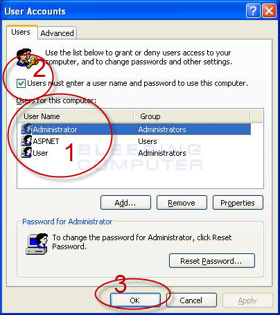 xp user accounts control panel