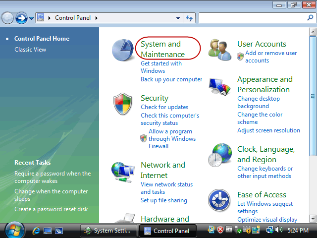 Click System and Maintenance.