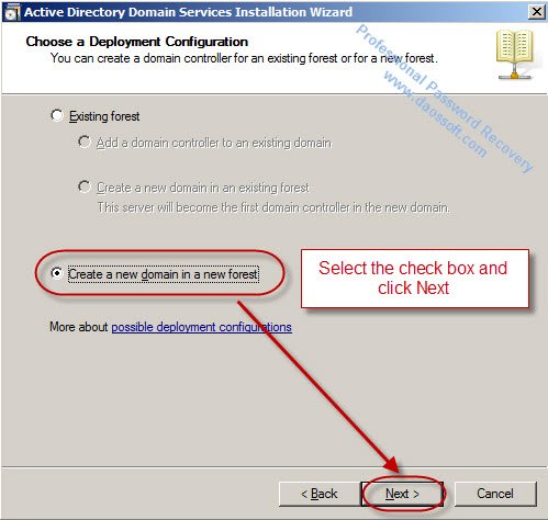 check the box create a new domain