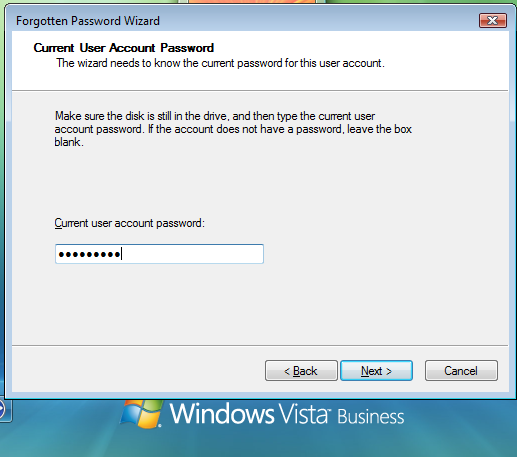 Enter your current user password