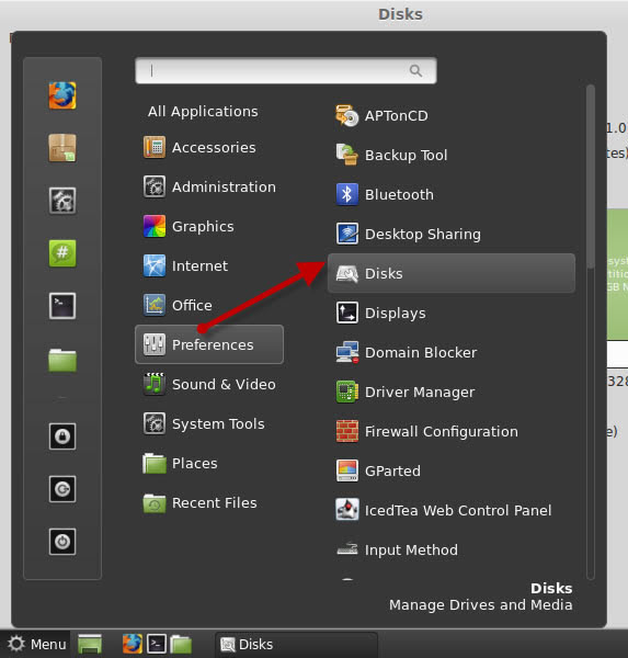 click preference and then disks